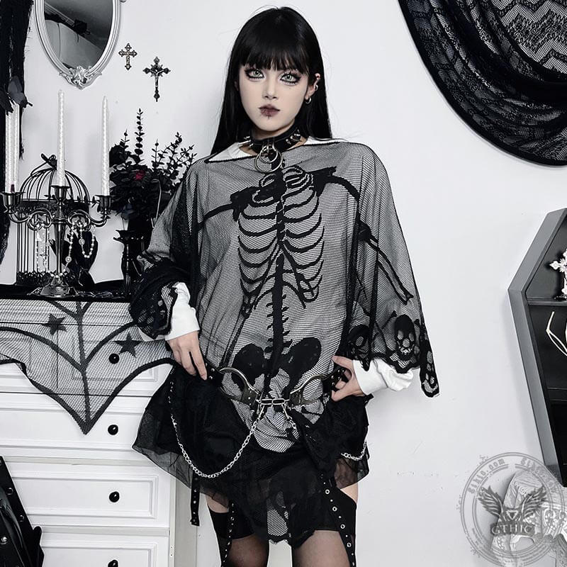 Skeleton Lace Halloween Costume Cape