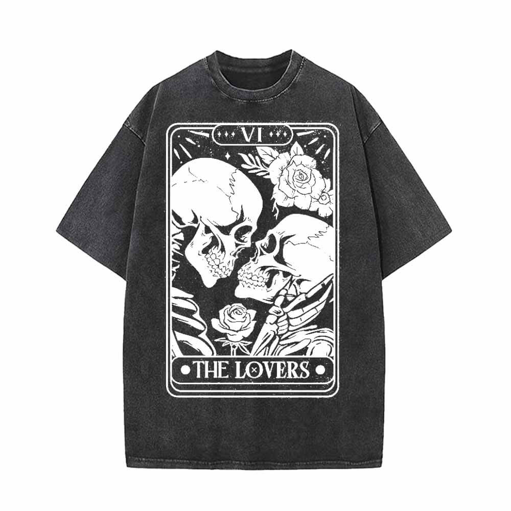 Skeleton Lovers Tarot Card Vintage Washed T-shirt Vest Top | Gthic.com