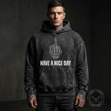 Skeleton Middle Finger Have A Nice Day Vintage Washed Hoodie | Gthic.com