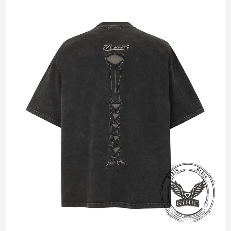 Skeleton Pattern Vintage Washed Cotton T-Shirt