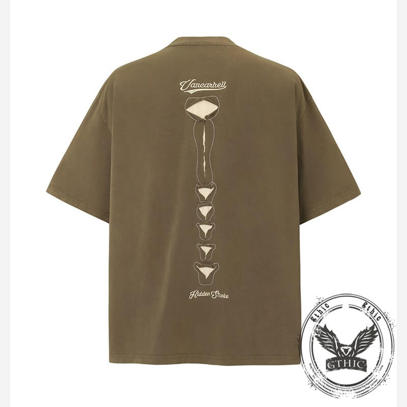 Skeleton Pattern Vintage Washed Cotton T-Shirt