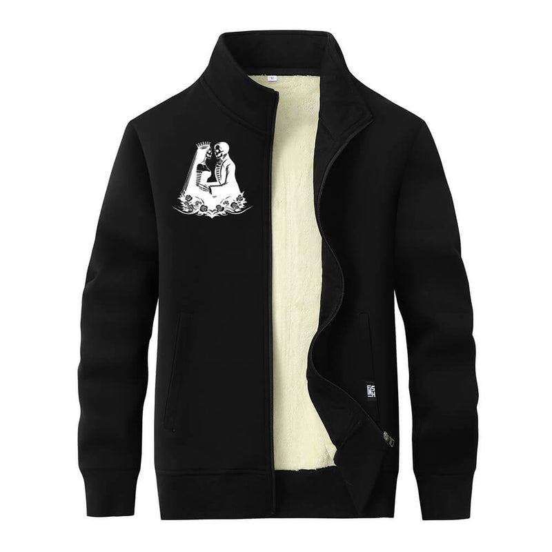 Skeleton Wedding Stand Collar Zip Fleece Sherpa Cardigan