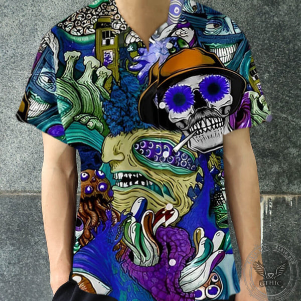 Skull 3D Print Lapel Polyester Hawaiian Shirt | Gthic.com