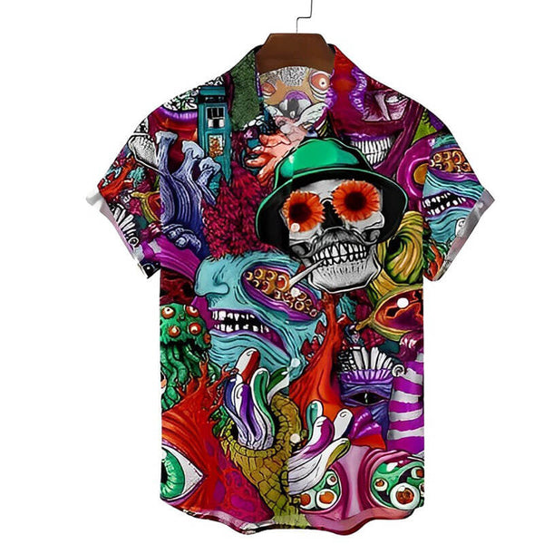 Skull 3D Print Lapel Polyester Hawaiian Shirt | Gthic.com