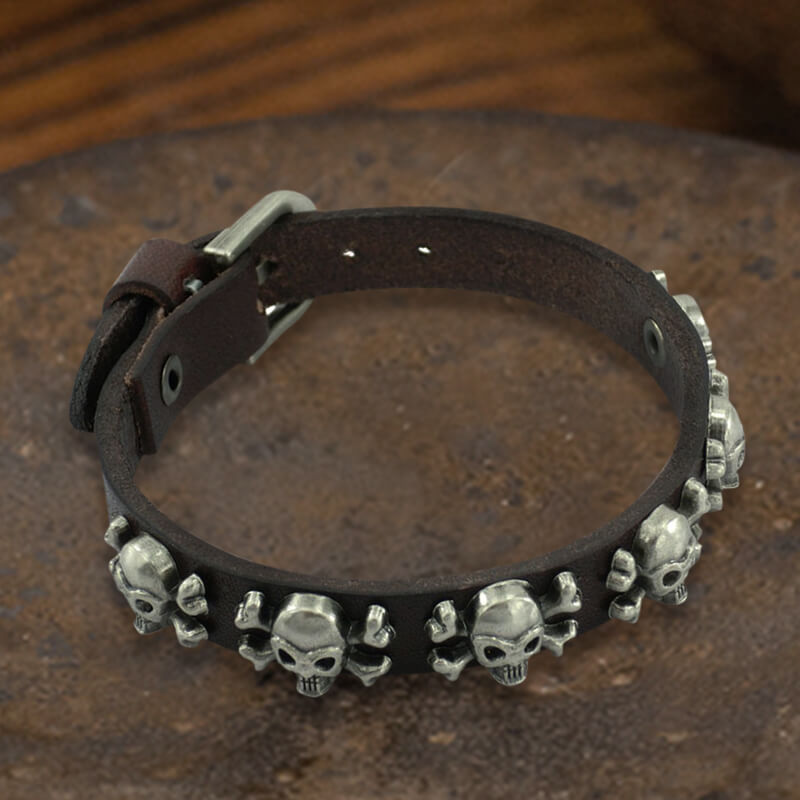 Skull Alloy Leather Punk Bracelet | Gthic.com