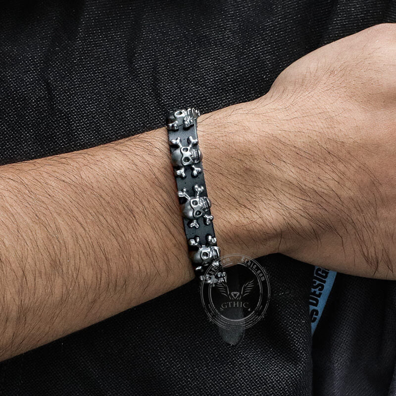 Skull Alloy Leather Punk Bracelet