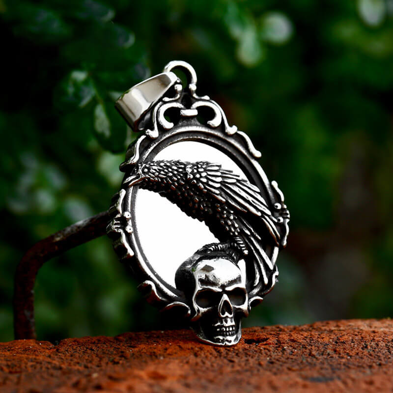 Skull And Raven Stainless Steel Pendant | Gthic.com