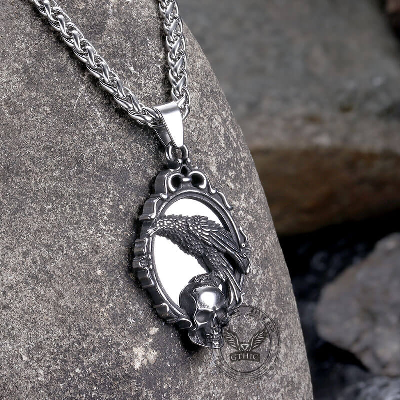 Skull And Raven Stainless Steel Pendant