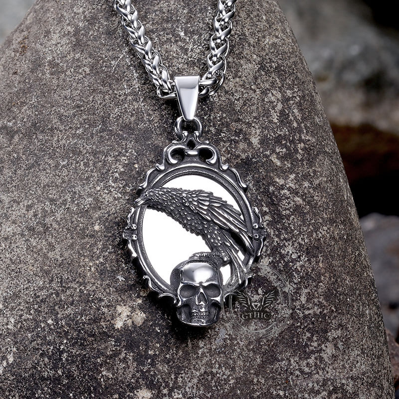 Skull And Raven Stainless Steel Pendant