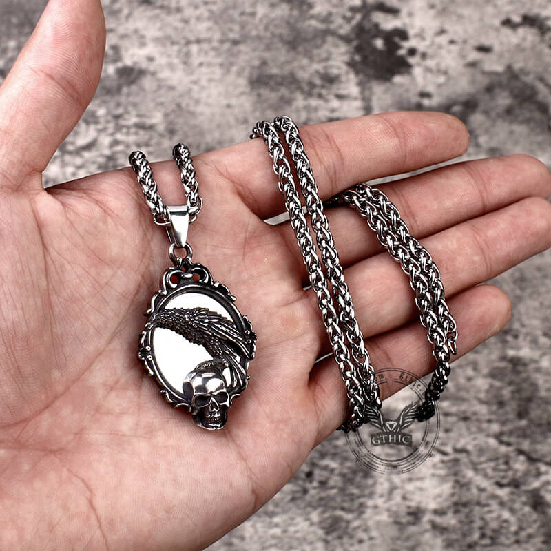 Skull And Raven Stainless Steel Pendant