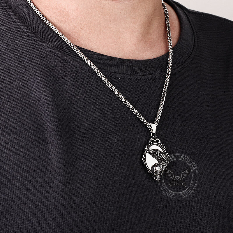 Skull And Raven Stainless Steel Pendant