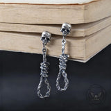 Skull And Rope Knot Sterling Silver Drop Earrings | Gthic.com