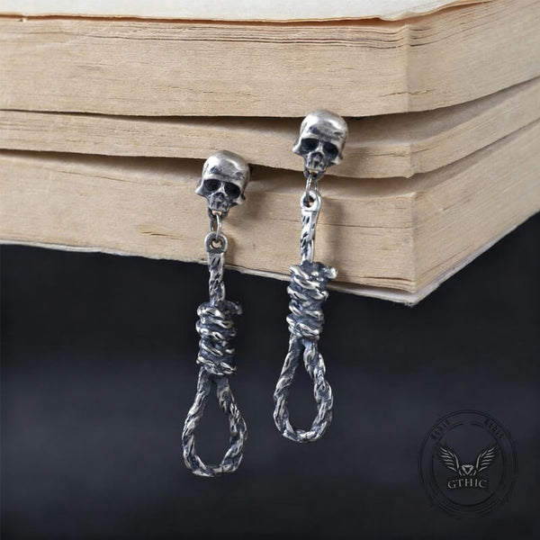 Skull And Rope Knot Sterling Silver Drop Earrings | Gthic.com