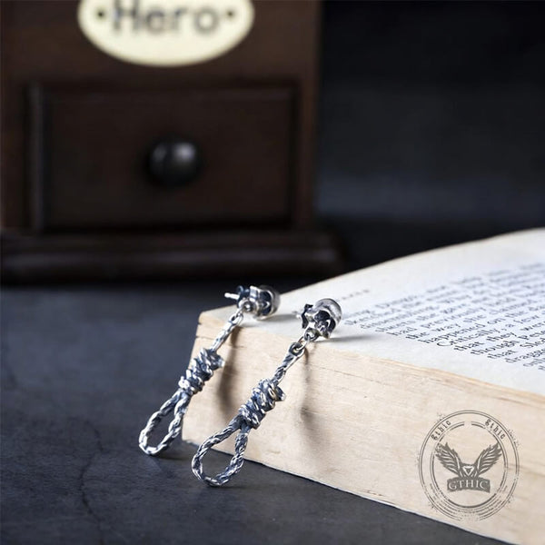 Skull And Rope Knot Sterling Silver Drop Earrings | Gthic.com