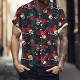Skull And Roses Polyester Hawaiian Shirt | Gthic.com