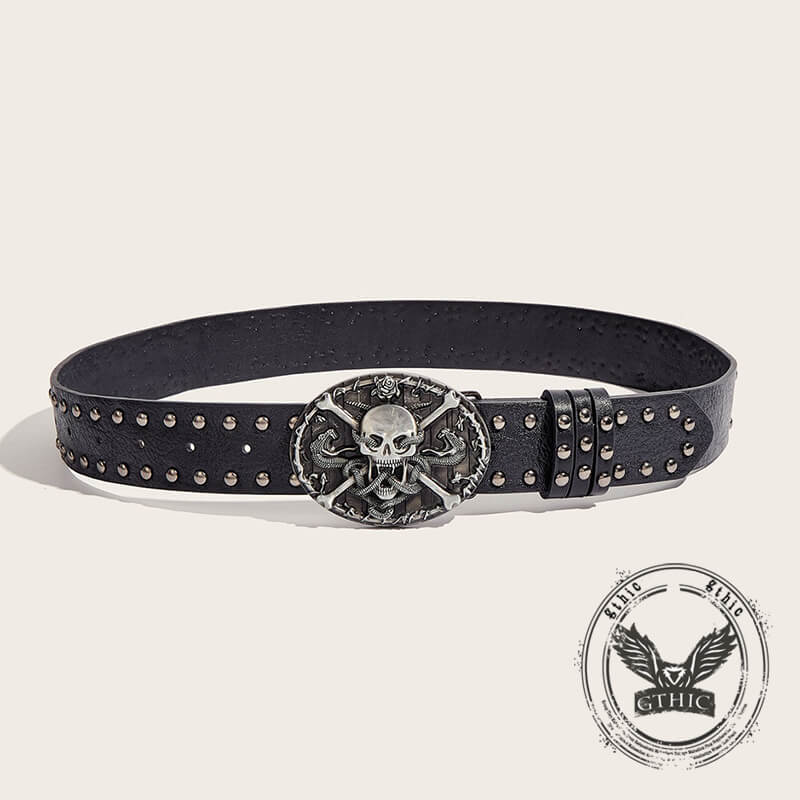 Skull And Snake Buckle Gothic Rivet PU Leather Belt | Gthic.com