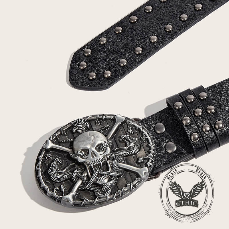 Skull And Snake Buckle Gothic Rivet PU Leather Belt | Gthic.com