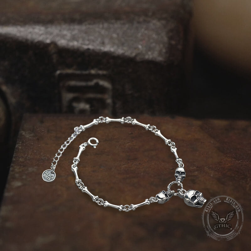 Skull Bones Sterling Silver Bracelet | Gthic.com