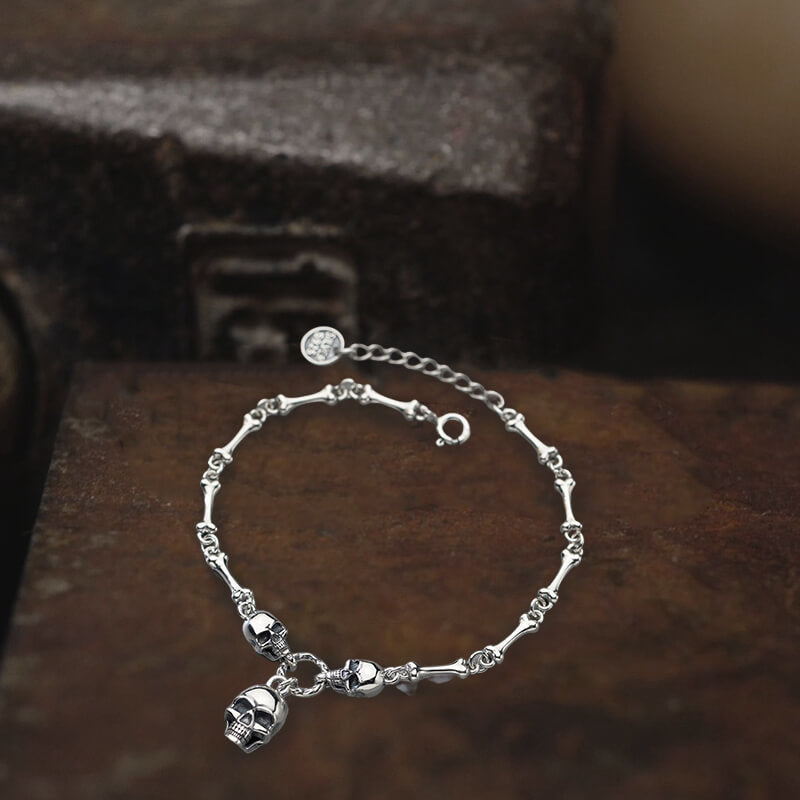 Skull Bones Sterling Silver Bracelet | Gthic.com