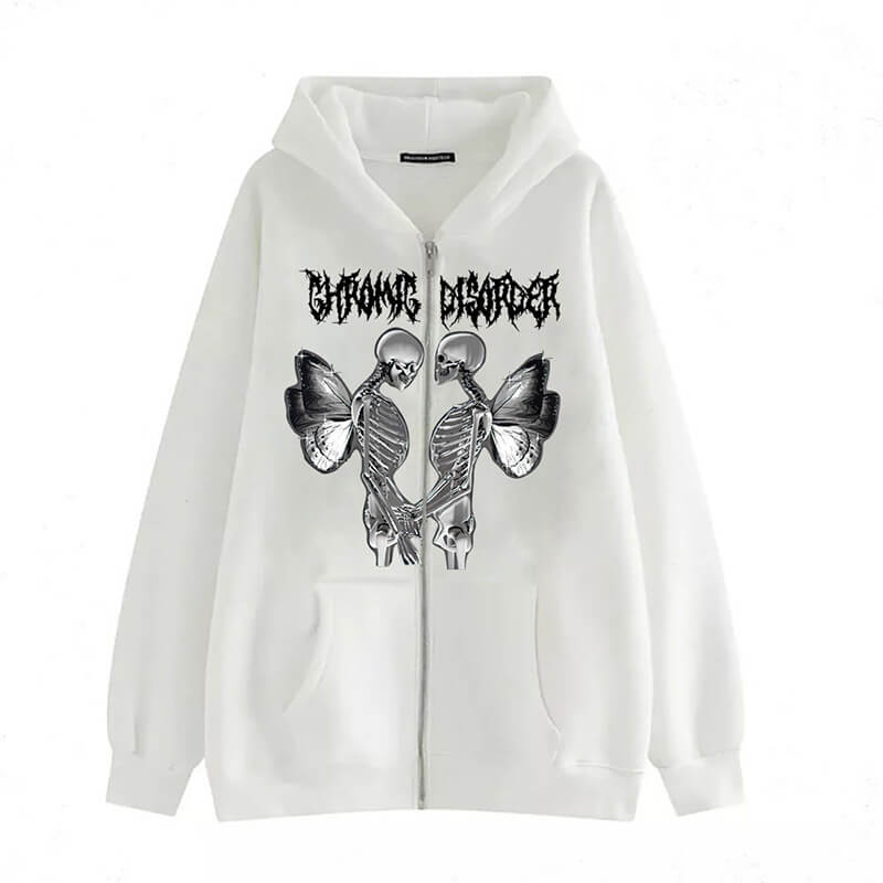 Skull Butterfly Polyester Hoodie Coat