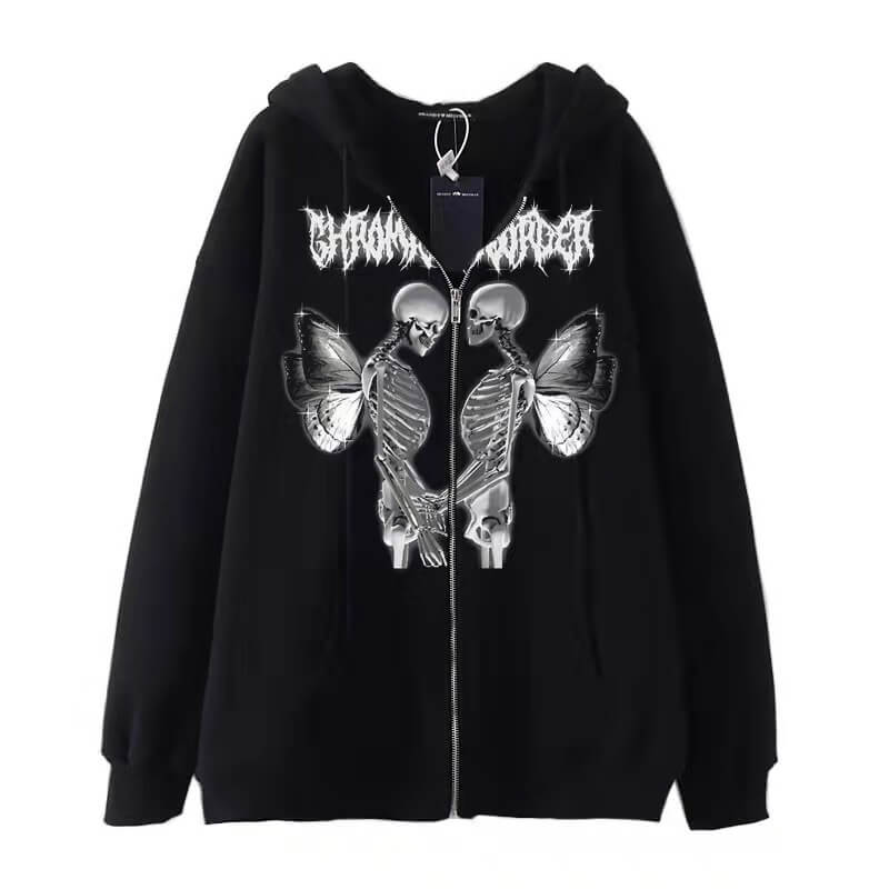 Skull Butterfly Polyester Hoodie Coat | Gthic.com