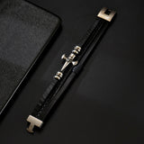 Skull Cross PU Leather Braided Biker Alloy Bracelet | Gthic.com