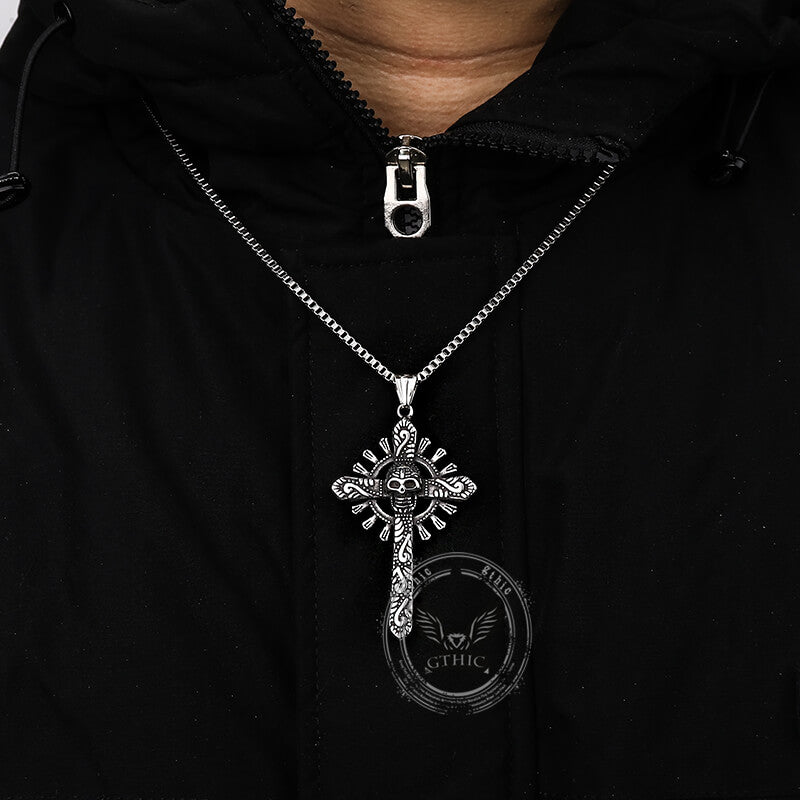 Skull Cross Stainless Steel Pendant Necklace |Gthic.com