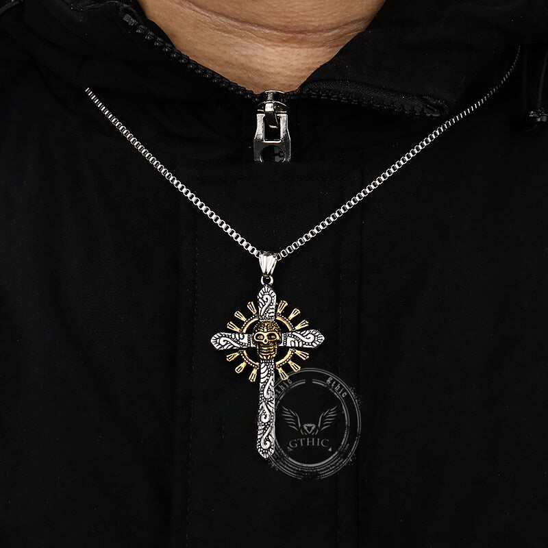 Skull Cross Stainless Steel Pendant Necklace |Gthic.com