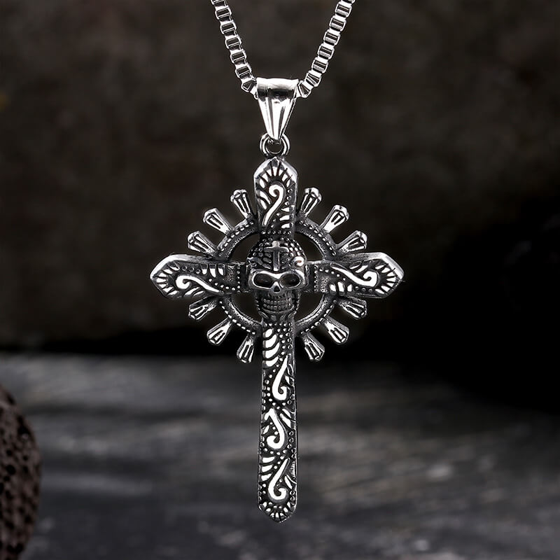 Skull Cross Stainless Steel Pendant Necklace |Gthic.com