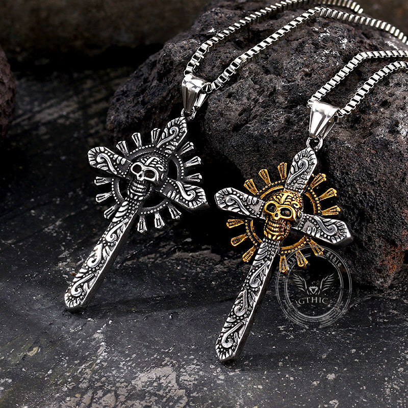 Skull Cross Stainless Steel Pendant Necklace |Gthic.com