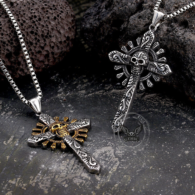 Skull Cross Stainless Steel Pendant Necklace |Gthic.com