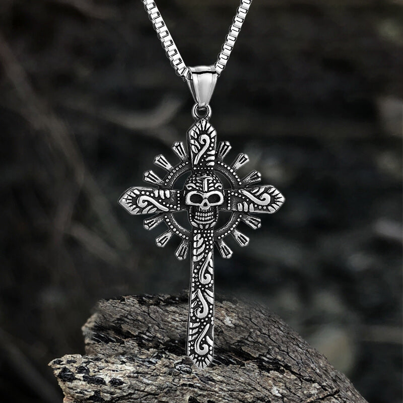 Skull Cross Stainless Steel Pendant Necklace 02/Gthic.com