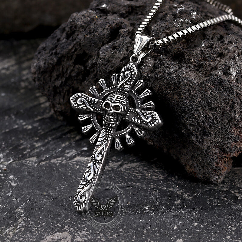 Skull Cross Stainless Steel Pendant Necklace |Gthic.com