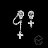 Skull Cross Sterling Silver Asymmetric Stud Earrings | Gthic.com