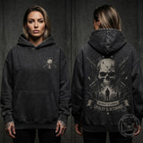 Skull Crossbones Rifle Washed Washed Cotton Hoodie | Gthic.com