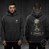Skull Crossbones Rifle Washed Washed Cotton Hoodie | Gthic.com