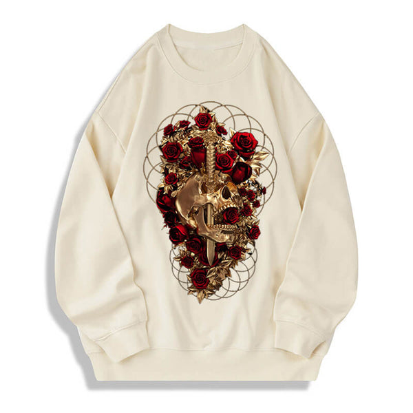 Skull Dagger Rose Cotton Long Sleeve T-shirt | Gthic.com