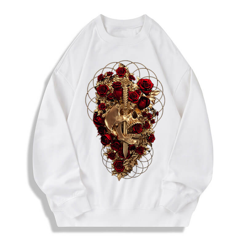 Skull Dagger Rose Cotton Long Sleeve T-shirt | Gthic.com