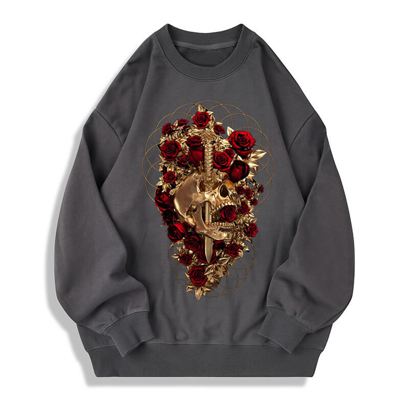 Skull Dagger Rose Cotton Long Sleeve T-shirt | Gthic.com