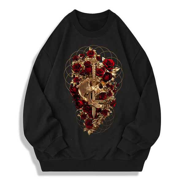 Skull Dagger Rose Cotton Long Sleeve T-shirt | Gthic.com