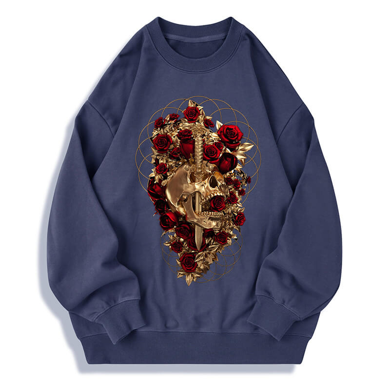 Skull Dagger Rose Cotton Long Sleeve T-shirt | Gthic.com