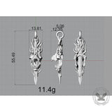 Skull Dagger Sterling Silver Gothic Pendant