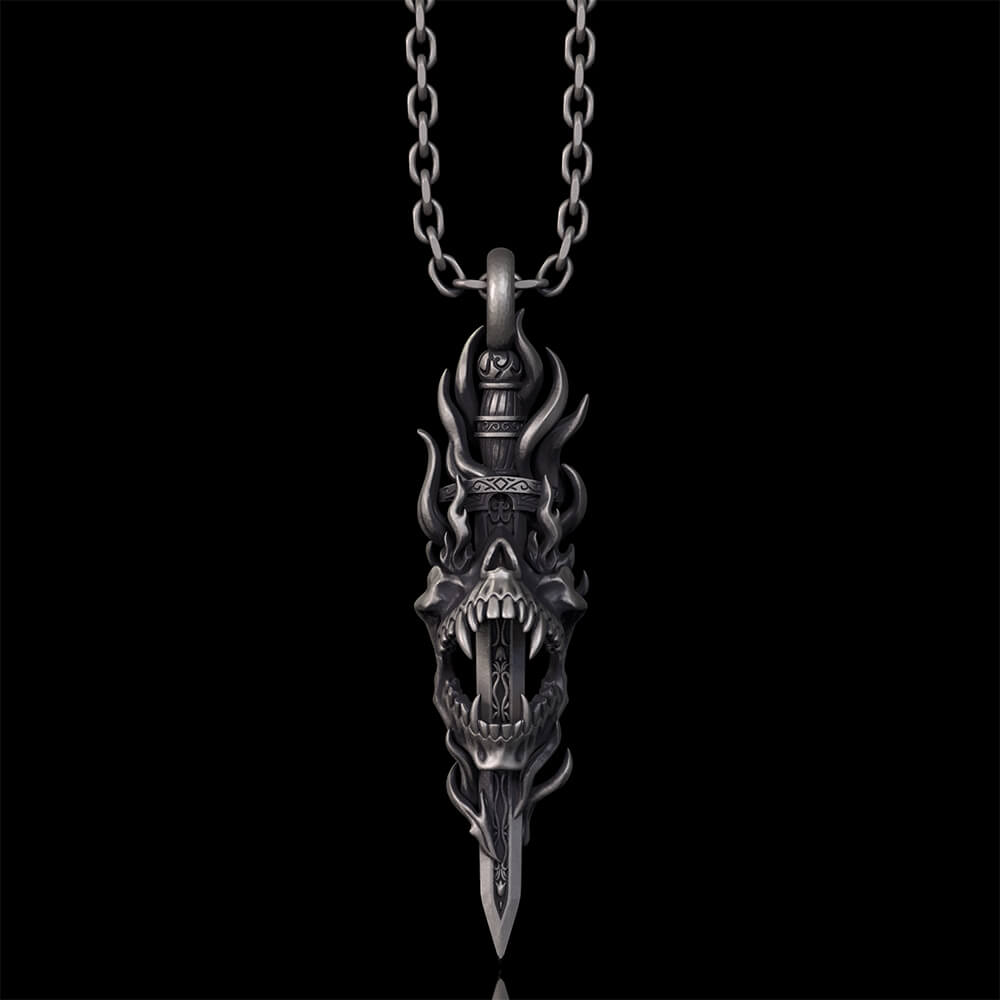 Skull Dagger Sterling Silver Gothic Pendant | Gthic.com