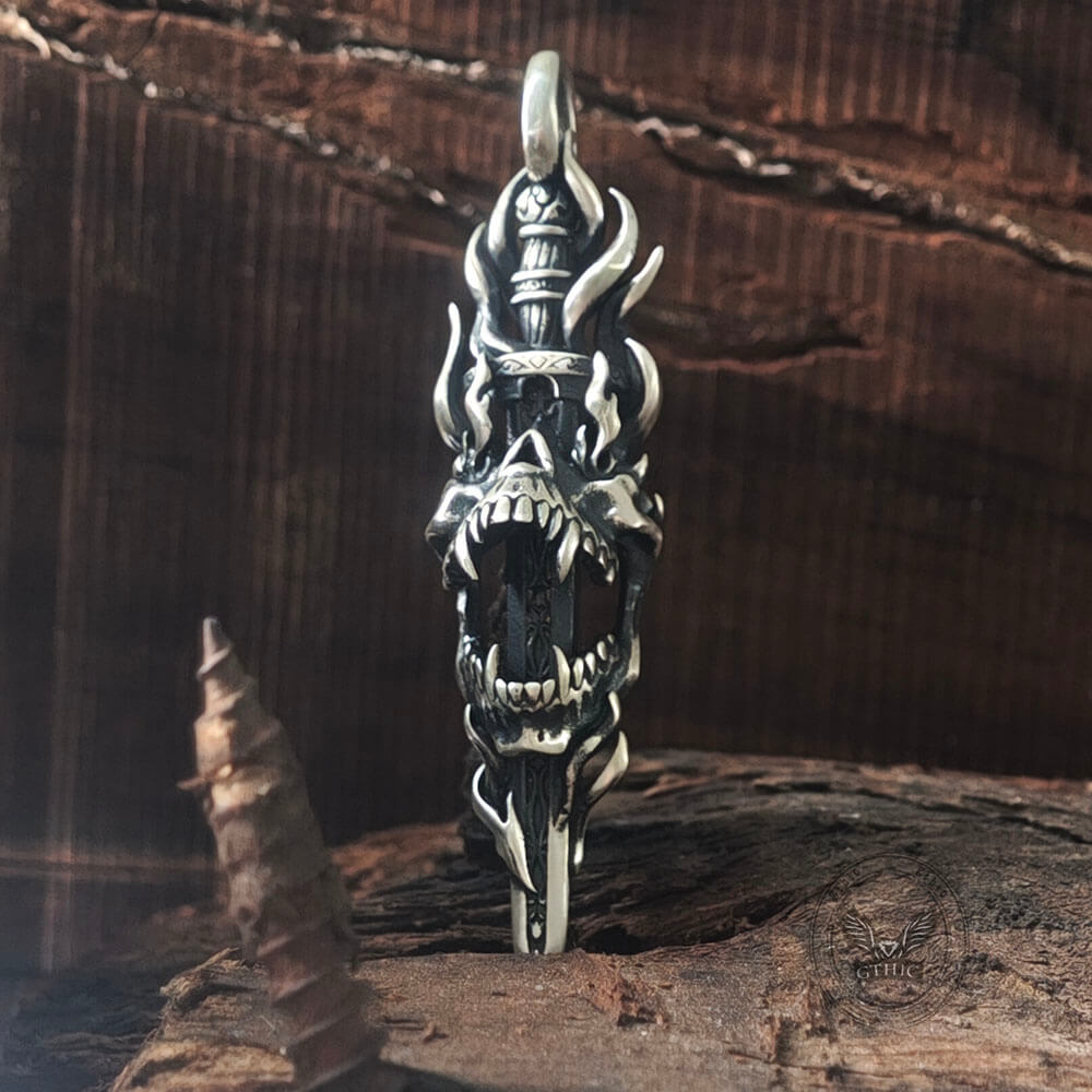 Skull Dagger Sterling Silver Gothic Pendant | Gthic.com