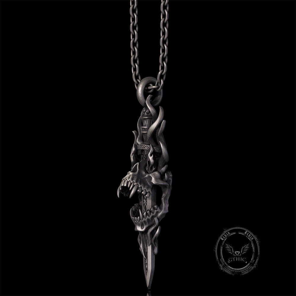 Skull Dagger Sterling Silver Gothic Pendant | Gthic.com