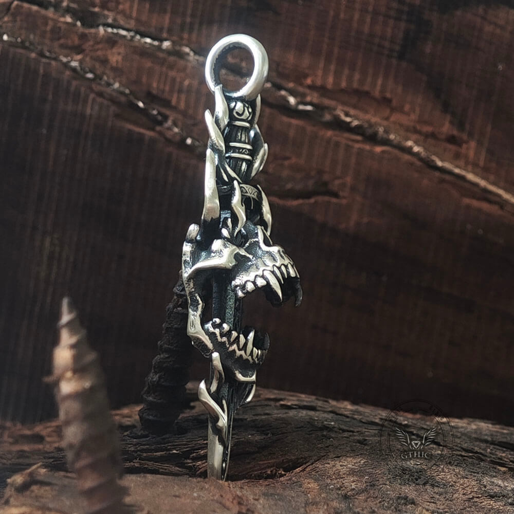 Skull Dagger Sterling Silver Gothic Pendant