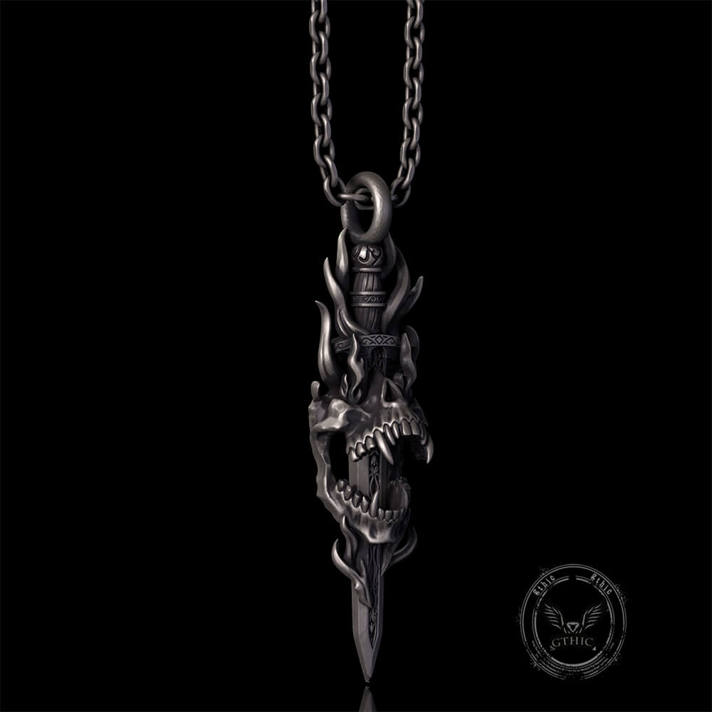 Skull Dagger Sterling Silver Gothic Pendant | Gthic.com