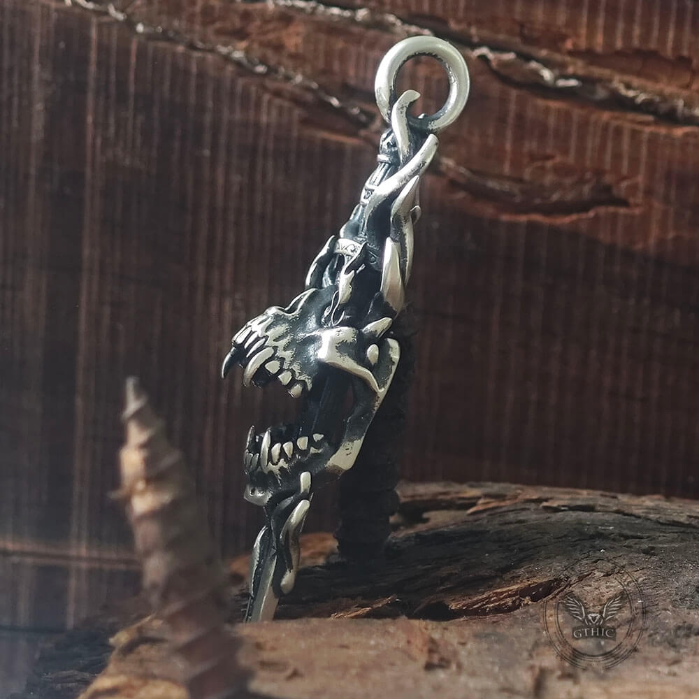 Skull Dagger Sterling Silver Gothic Pendant