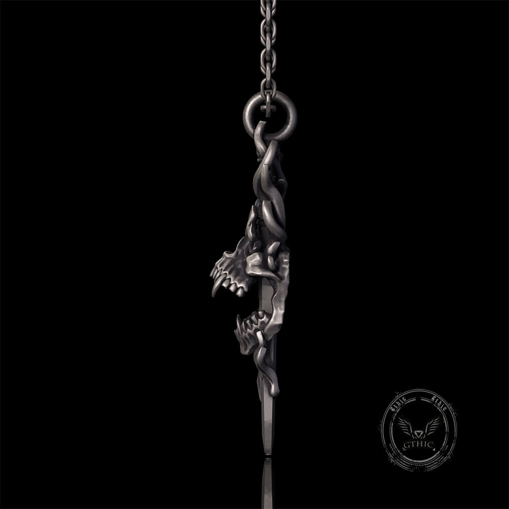 Skull Dagger Sterling Silver Gothic Pendant