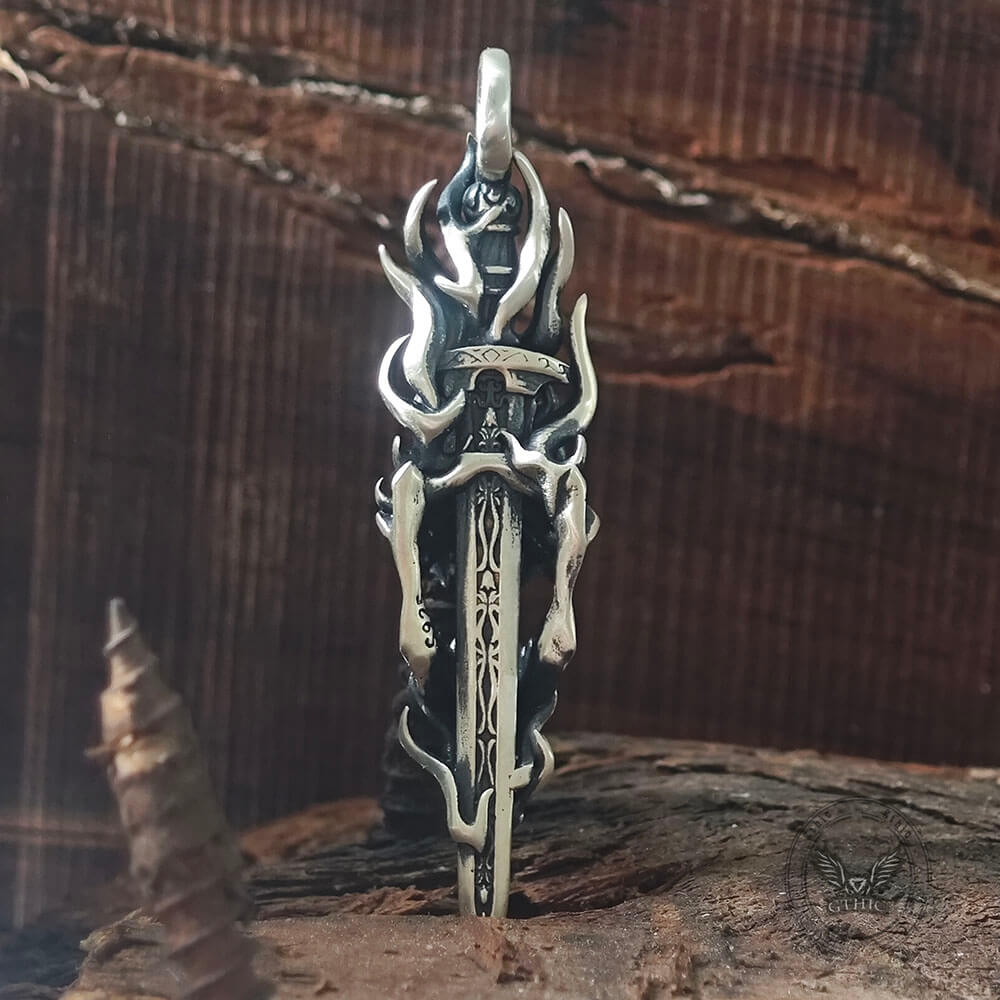 Skull Dagger Sterling Silver Gothic Pendant